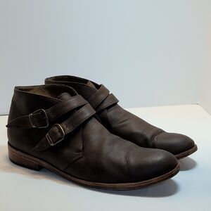 GoodbyeFolk Men's Brown Leather Ankle Boots With Buckles Size 9.5